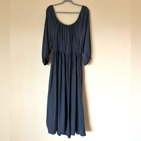 Madewell Petite Twill Sophia Midi Blue Dress Blouse Long Sleeve Size L - Picture 9 of 12